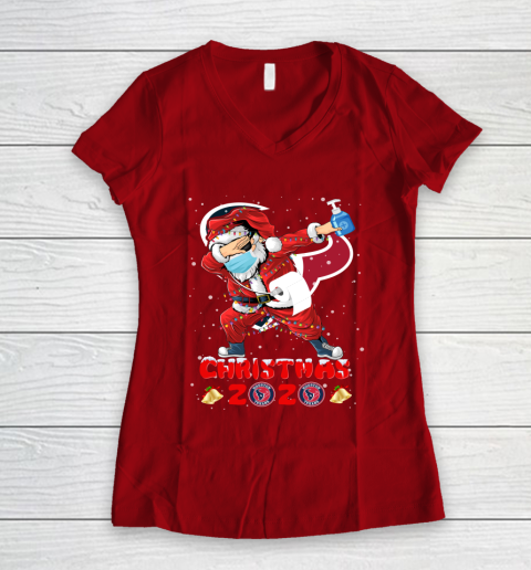 Houston Texans Funny Santa Claus Dabbing Christmas 2020 NFL Women's V-Neck T-Shirt 8