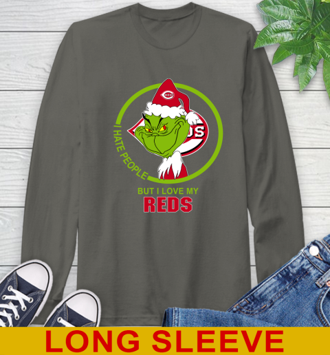 Cincinnati Reds MLB Christmas Grinch I Hate People But I Love My Favorite Baseball Team Long Sleeve T-Shirt 8