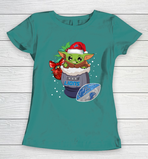 Detroit Lions Christmas Baby Yoda Star Wars Funny Happy NFL Women's T-Shirt 12
