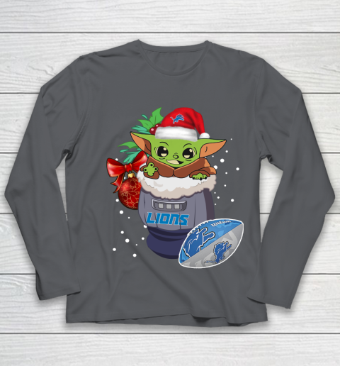 Detroit Lions Christmas Baby Yoda Star Wars Funny Happy NFL Youth Long Sleeve 8