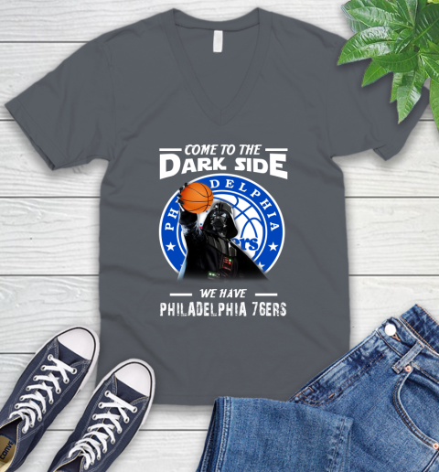 NBA Come To The Dark Side We Have Philadelphia 76ers Star Wars Darth Vader Basketball V-Neck T-Shirt 4