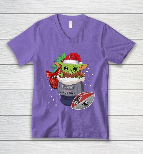 Atlanta Falcons Christmas Baby Yoda Star Wars Funny Happy NFL V-Neck T-Shirt 9