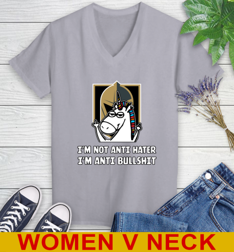 Vegas Golden Knights NHL Hockey Unicorn I'm Not Anti Hater I'm Anti Bullshit Women's V-Neck T-Shirt 5