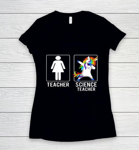 Science Teacher Unicorn Dabbing Funny Women's V-Neck T-Shirt