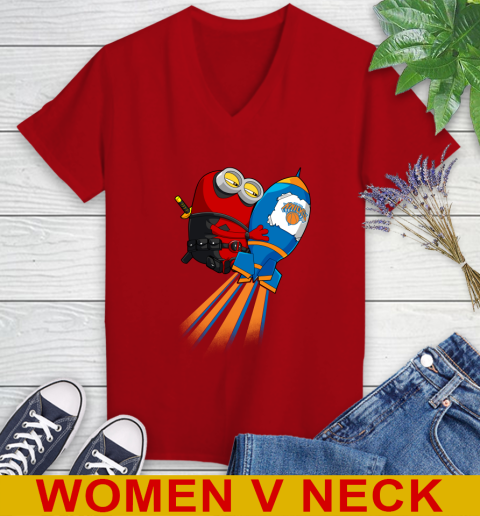 NBA Basketball New York Knicks Deadpool Minion Marvel Shirt Women's V-Neck T-Shirt 10