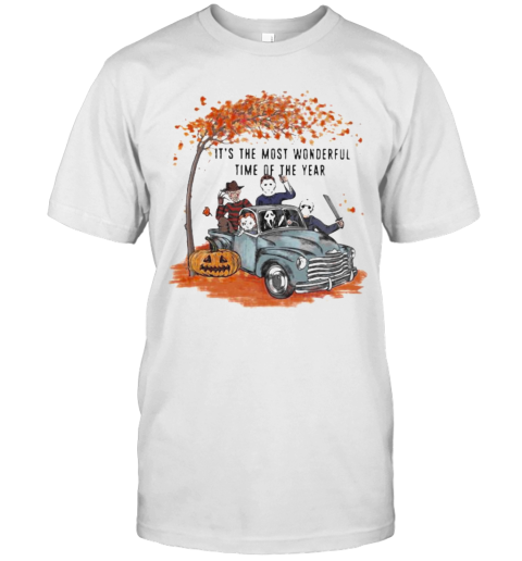 Halloween Horror Characters Riding Car It'S The Most Wonderful Time Of The Year Leaves Tree T-Shirt