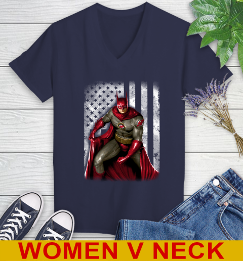 New Jersey Devils NHL Hockey Batman DC American Flag Shirt Women's V-Neck T-Shirt 12