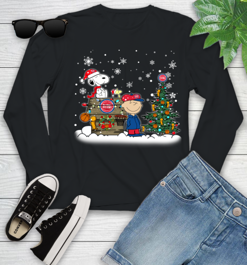 Detroit Pistons NBA Basketball Christmas The Peanuts Movie Snoopy Championship Youth Long Sleeve