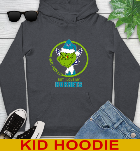 Charlotte Hornets NBA Christmas Grinch I Hate People But I Love My Favorite Basketball Team Youth Hoodie 9