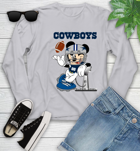 NFL Dallas Cowboys Mickey Mouse Disney Super Bowl Football T Shirt Youth Long Sleeve 5