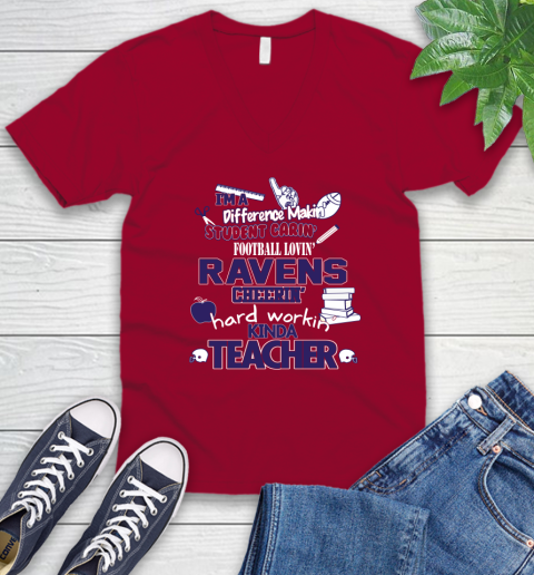 Baltimore Ravens NFL I'm A Difference Making Student Caring Football Loving Kinda Teacher V-Neck T-Shirt 7