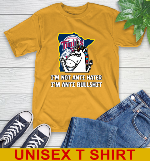 Minnesota Twins MLB Baseball Unicorn I'm Not Anti Hater I'm Anti Bullshit T-Shirt 3