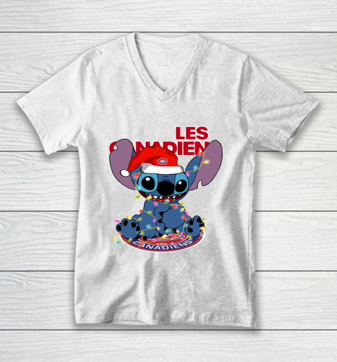 Montreal Canadiens NHL Hockey noel stitch Christmas V-Neck T-Shirt