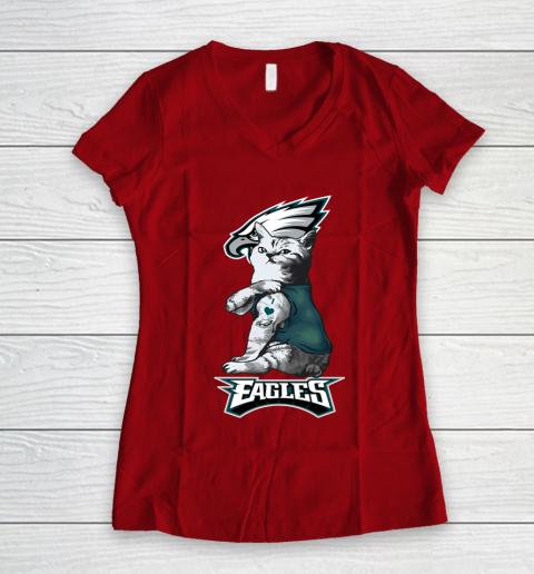 NFL Football My Cat Loves Philadelphia Eagles Women's V-Neck T-Shirt 8