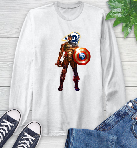 NFL Captain America Marvel Avengers Endgame Football Sports Los Angeles Rams Long Sleeve T-Shirt