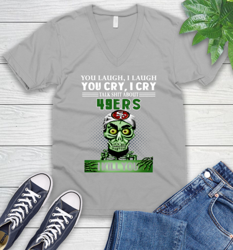 NFL Talk Shit About San Francisco 49ers I Kill You Achmed The Dead Terrorist Jeffrey Dunham Football V-Neck T-Shirt 3