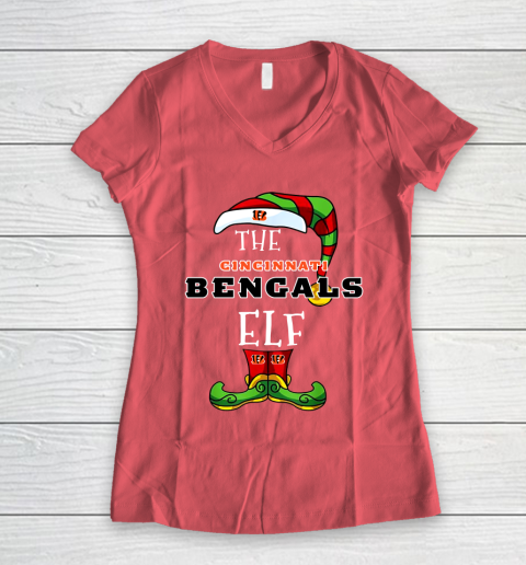 Cincinnati Bengals Christmas ELF Funny NFL Women s V Neck T Shirt Tee For Sports