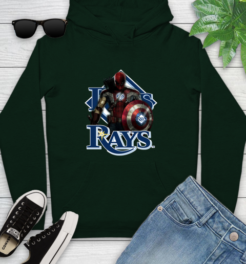 MLB Captain America Thor Spider Man Hawkeye Avengers Endgame Baseball Tampa Bay Rays Youth Hoodie 13