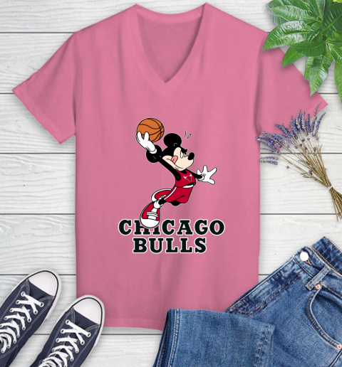 NBA Basketball Chicago Bulls Cheerful Mickey Mouse Shirt Women's V-Neck T-Shirt 11