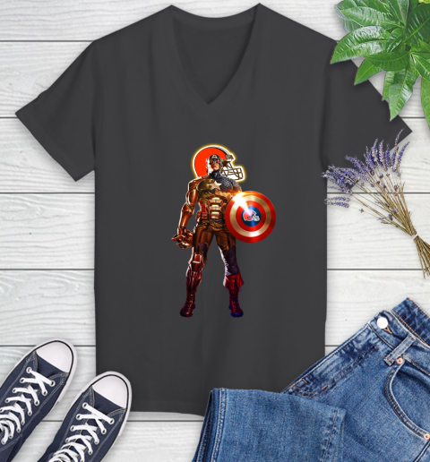 NFL Captain America Marvel Avengers Endgame Football Sports Cleveland Browns Women's V-Neck T-Shirt 8