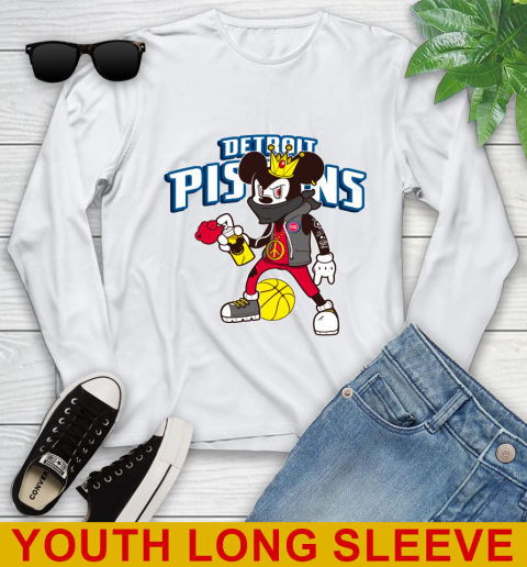 Detroit Pistons NBA Basketball Mickey Peace Sign Sports Youth Long Sleeve