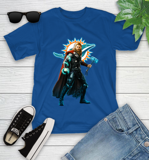 NFL Thor Avengers Endgame Football Miami Dolphins Youth T-Shirt 9