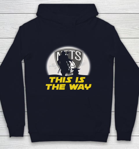 Brooklyn Nets NBA Basketball Star Wars Yoda And Mandalorian This Is The Way Youth Hoodie 2