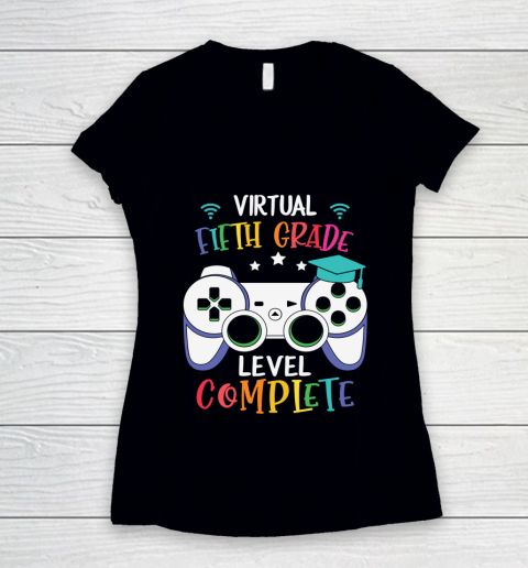 Back To School Shirt Virtual Fifth Grade level complete Women's V-Neck T-Shirt