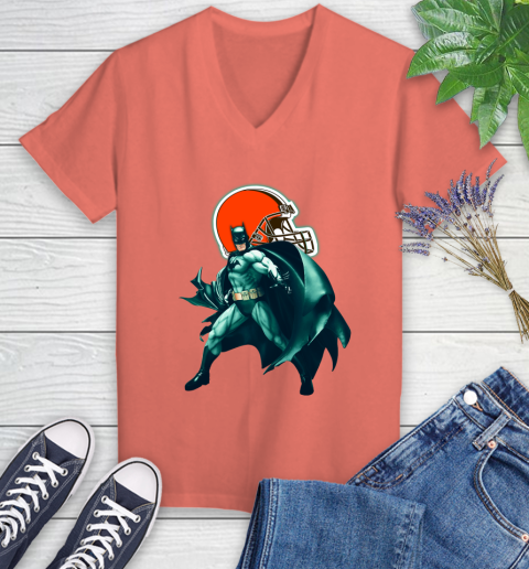 NFL Batman Football Sports Cleveland Browns Women's V-Neck T-Shirt 6