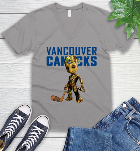 Vancouver Canucks NHL Hockey Groot Marvel Guardians Of The Galaxy V-Neck T-Shirt 4