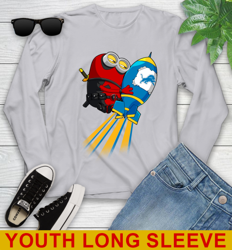 NFL Football Detroit Lions Deadpool Minion Marvel Shirt Youth Long Sleeve 5
