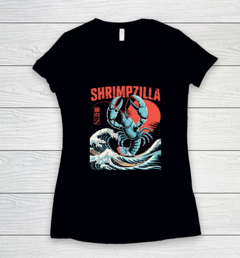 Funny Shrimp Shrimpzilla Japan Food Shirt Women's V-Neck T-Shirt