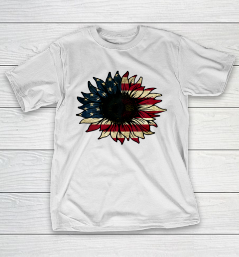 American Flag Sunflower America Patriotic 4th July Holiday T-Shirt