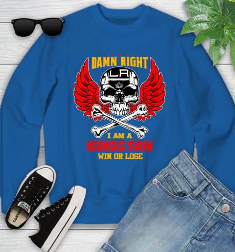 NHL Damn Right I Am A Los Angeles Kings Win Or Lose Skull Hockey Sports Youth Sweatshirt 7