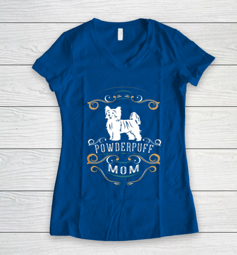 Dog Mom Shirt Powderpuff Mom Chinese Crested Dog Women's V-Neck T-Shirt 7