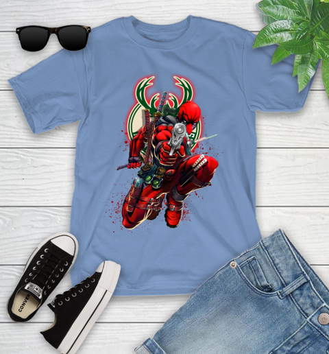 NBA Deadpool Marvel Comics Sports Basketball Milwaukee Bucks Youth T-Shirt 11
