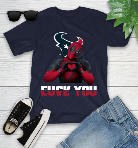 NHL Houston Texans Deadpool Love You Fuck You Football Sports Youth T-Shirt 2