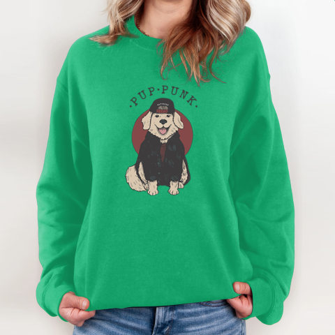 Pup Punk Funny Dog Sweatshirt vw3l pup punk funny dog sweatshirt 35 front irish green