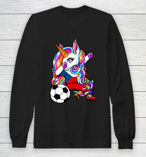 Dabbing Unicorn Czech Republic Soccer Fans Jersey Football Long Sleeve T-Shirt