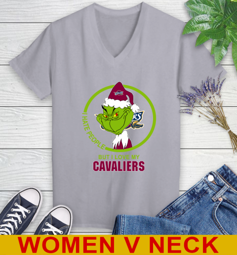 Cleveland Cavaliers NBA Christmas Grinch I Hate People But I Love My Favorite Basketball Team Women's V-Neck T-Shirt 5