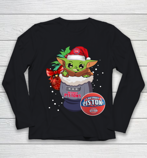 Detroit Pistons Christmas Baby Yoda Star Wars Funny Happy NBA Youth Long Sleeve