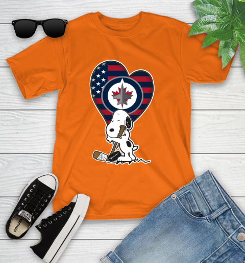 Winnipeg Jets NHL Hockey The Peanuts Movie Adorable Snoopy Youth T-Shirt 7