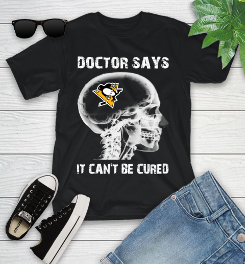NHL Pittsburgh Penguins Hockey Skull It Can't Be Cured Shirt Youth T-Shirt