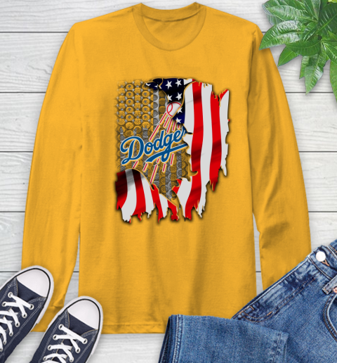 Los Angeles Dodgers MLB Baseball American Flag Long Sleeve T-Shirt 2