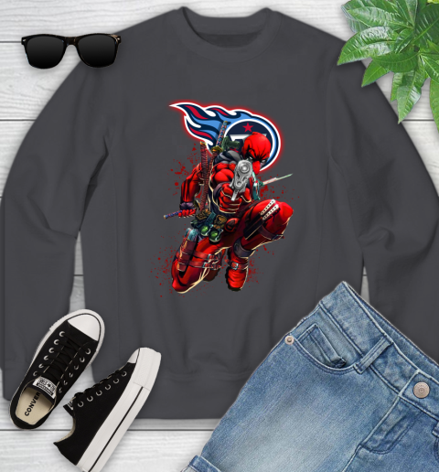 NFL Deadpool Marvel Comics Sports Football Tennessee Titans Youth Sweatshirt 6