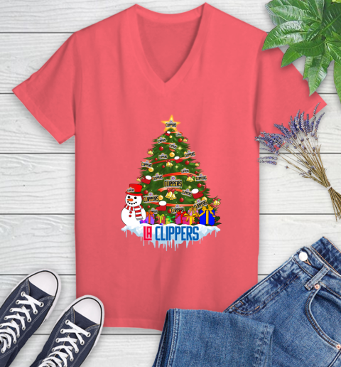 LA Clippers Merry Christmas NBA Basketball Sports Women's V-Neck T-Shirt 6