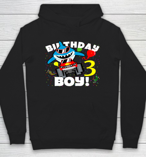 Kids 3 Year Old 3rd Shark Monster Truck Birthday Party For Boys Hoodie