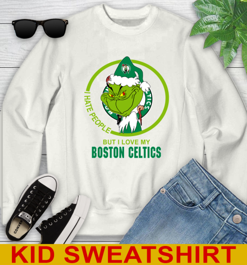 Boston Celtics NBA Christmas Grinch I Hate People But I Love My Favorite Basketball Team Youth Sweatshirt
