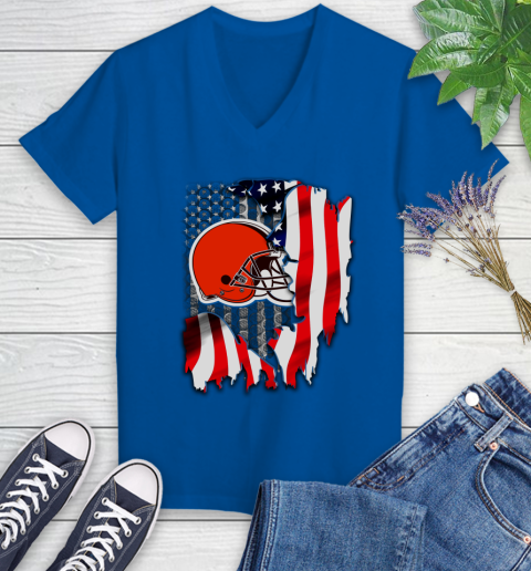 Cleveland Browns NFL Football American Flag Women's V-Neck T-Shirt 11 Cleveland Browns NFL Football American Flag Women's V-Neck T-Shirt - Image 11