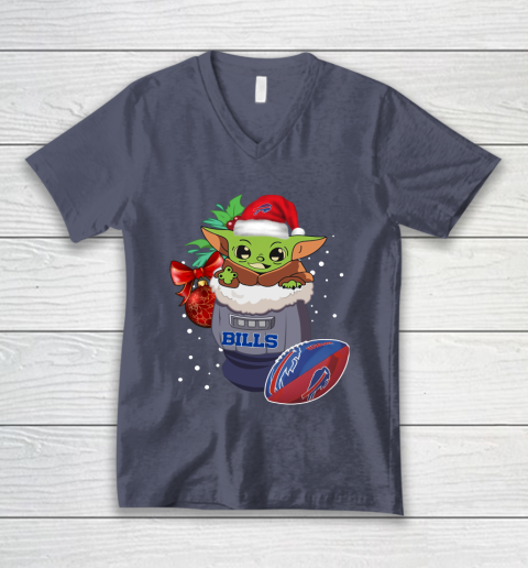 Buffalo Bills Christmas Baby Yoda Star Wars Funny Happy NFL V-Neck T-Shirt 8